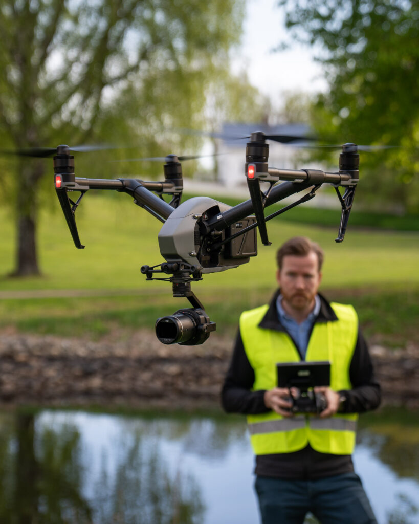 Bilde av en DJI Inspire 2 i Horten, Vestfold med en dronepilot